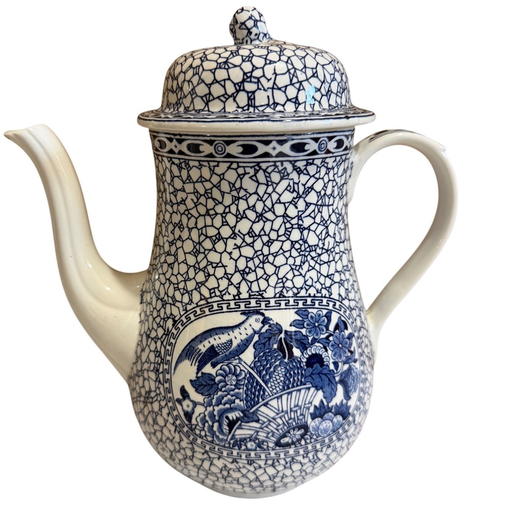 Adams Chinese Bird Blue White‎ Ironstone Coffee Pot Tea Pot English Transferware